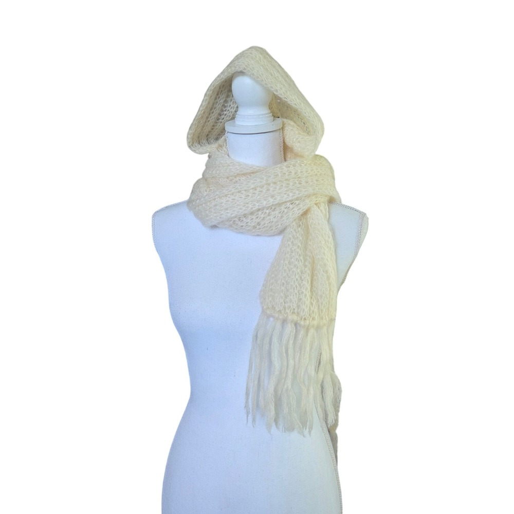 Bellino Italy Vintage Cream Hooded Scarf Mohair Open Knit Fairycore Whimsical